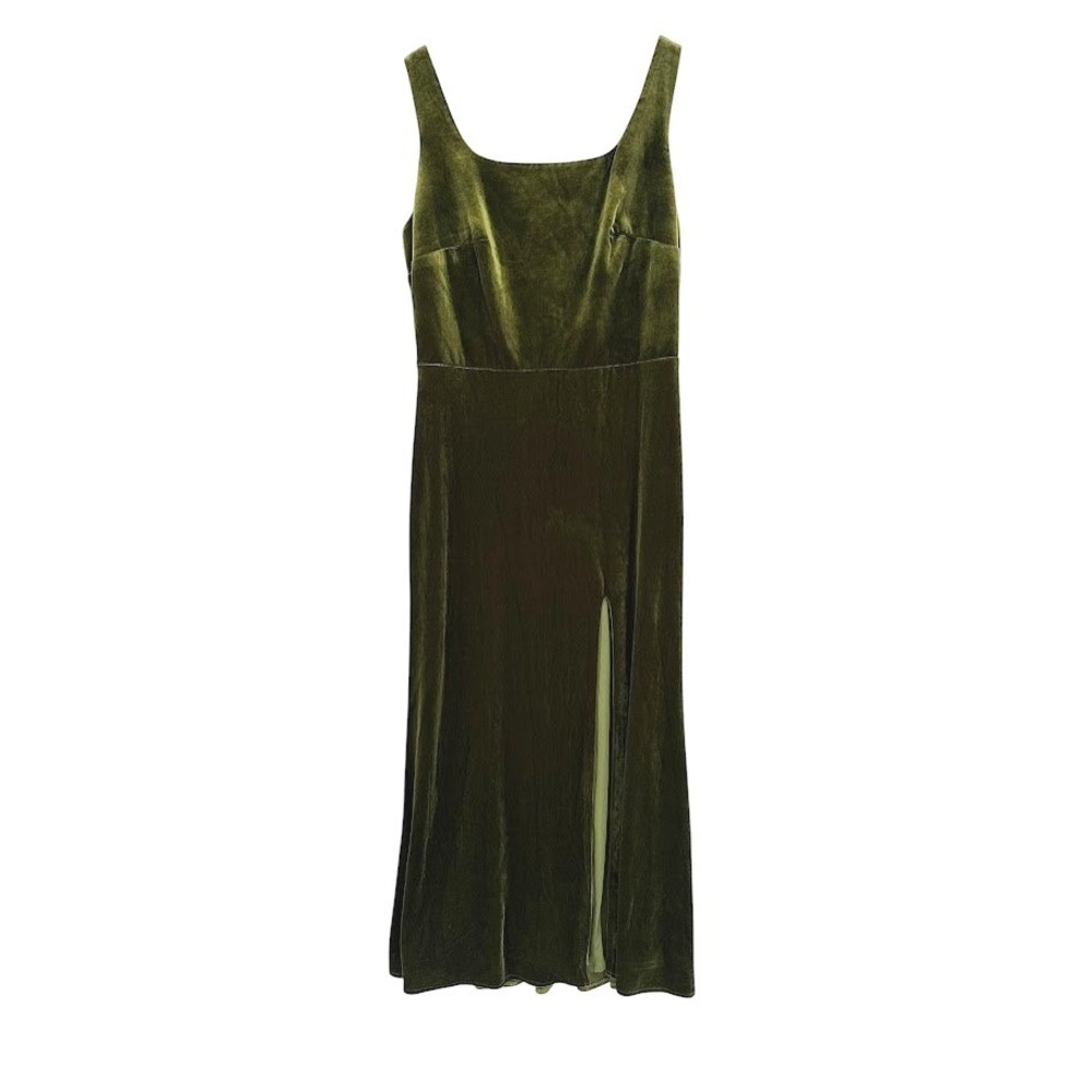 ChicSew Maxi Dress 12 Green Velvet Sleeveless Slit Formal Evening Gown Holiday